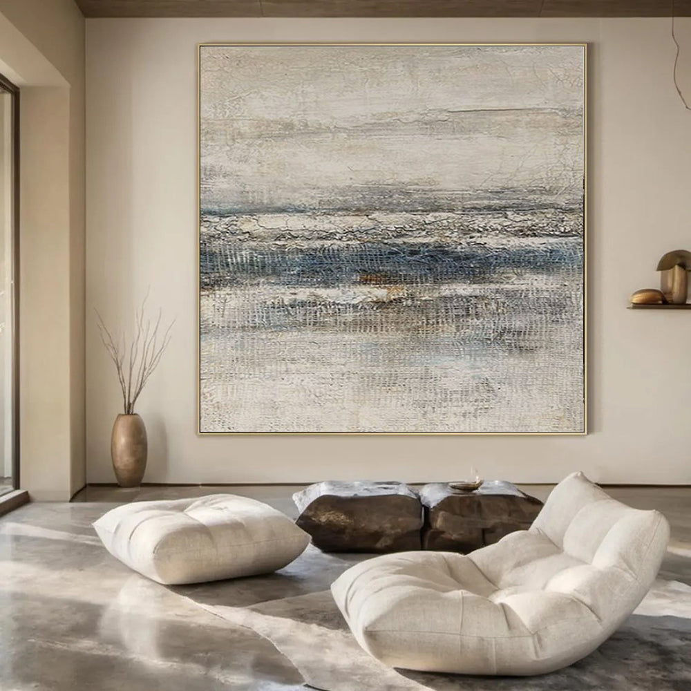 “Beige & Gray Textured Layers” – Abstract Mixed - Media Art CT0964