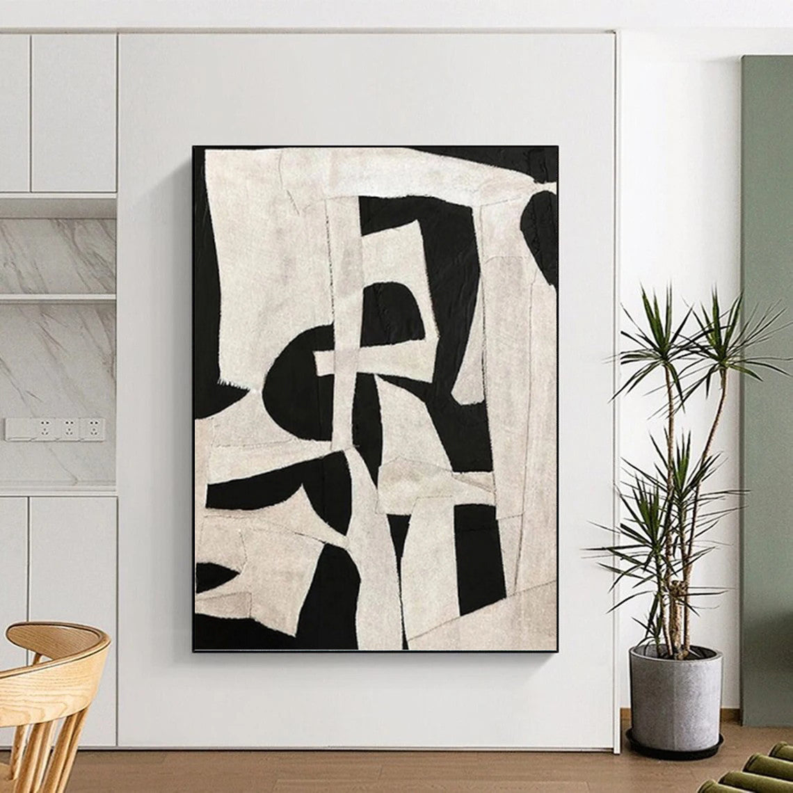 Black and White Patchwork - Abstract Shapes Painting On Canvas DKH1137