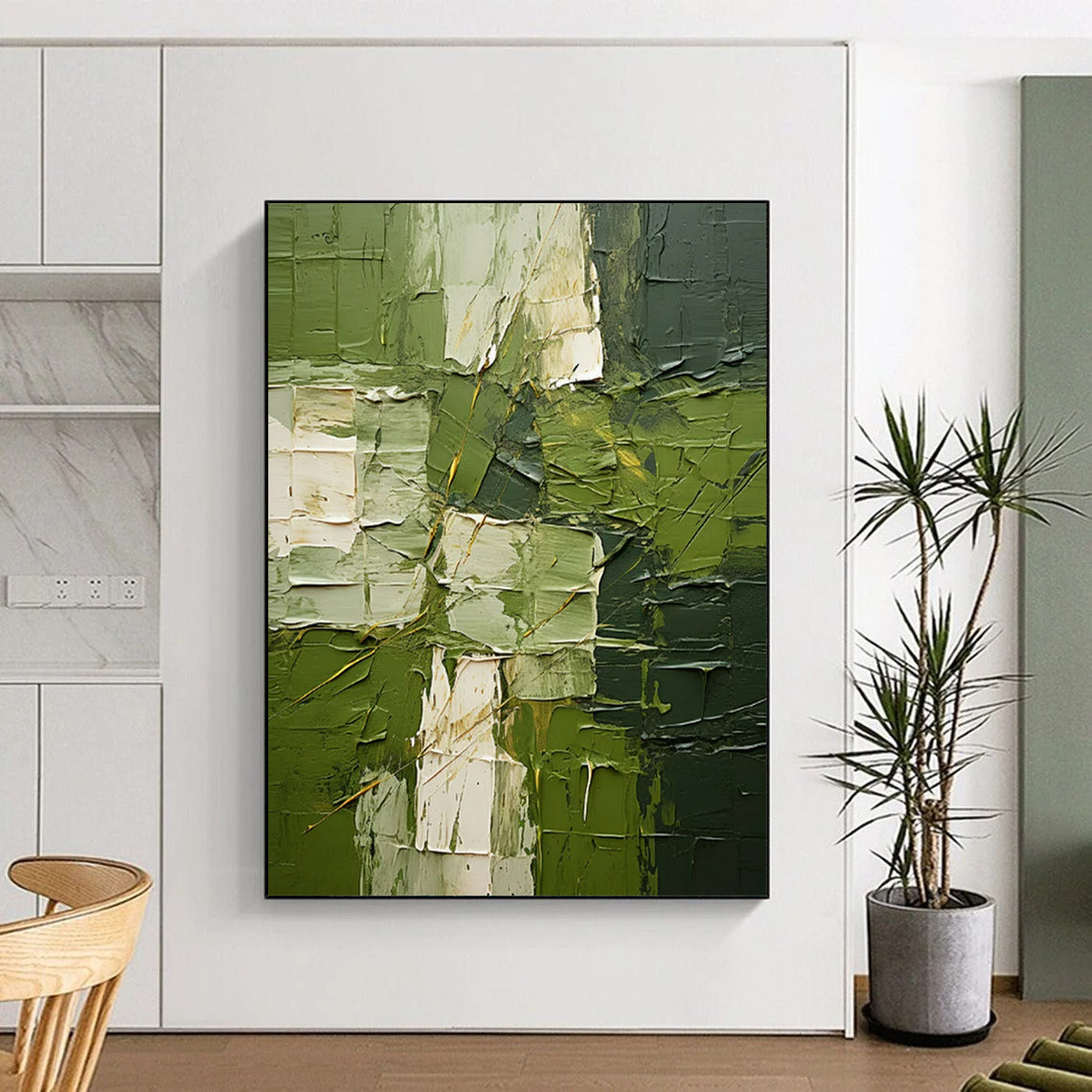 Green Textured Abstract - Impasto - Style Abstract Painting On Canvas CT2277