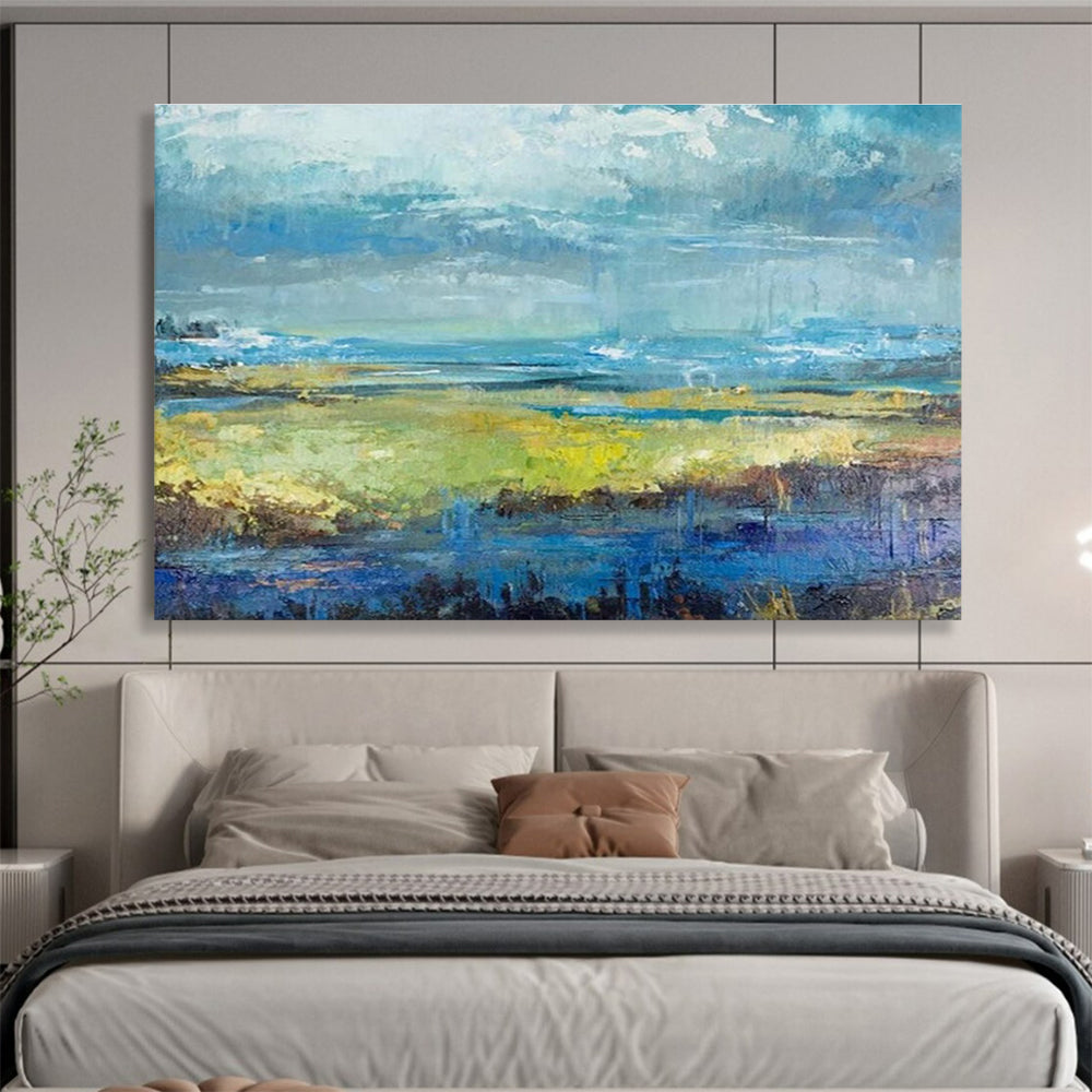 Abstract Coastal Landscape in Blue and Green Painting On Canvas DKH190