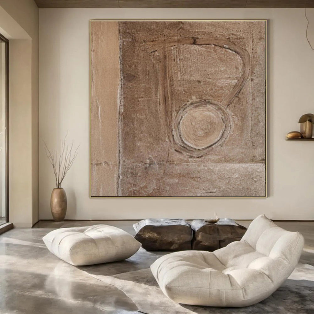 “Brown Textured Symbol” – Minimalist Abstract Art CT1201
