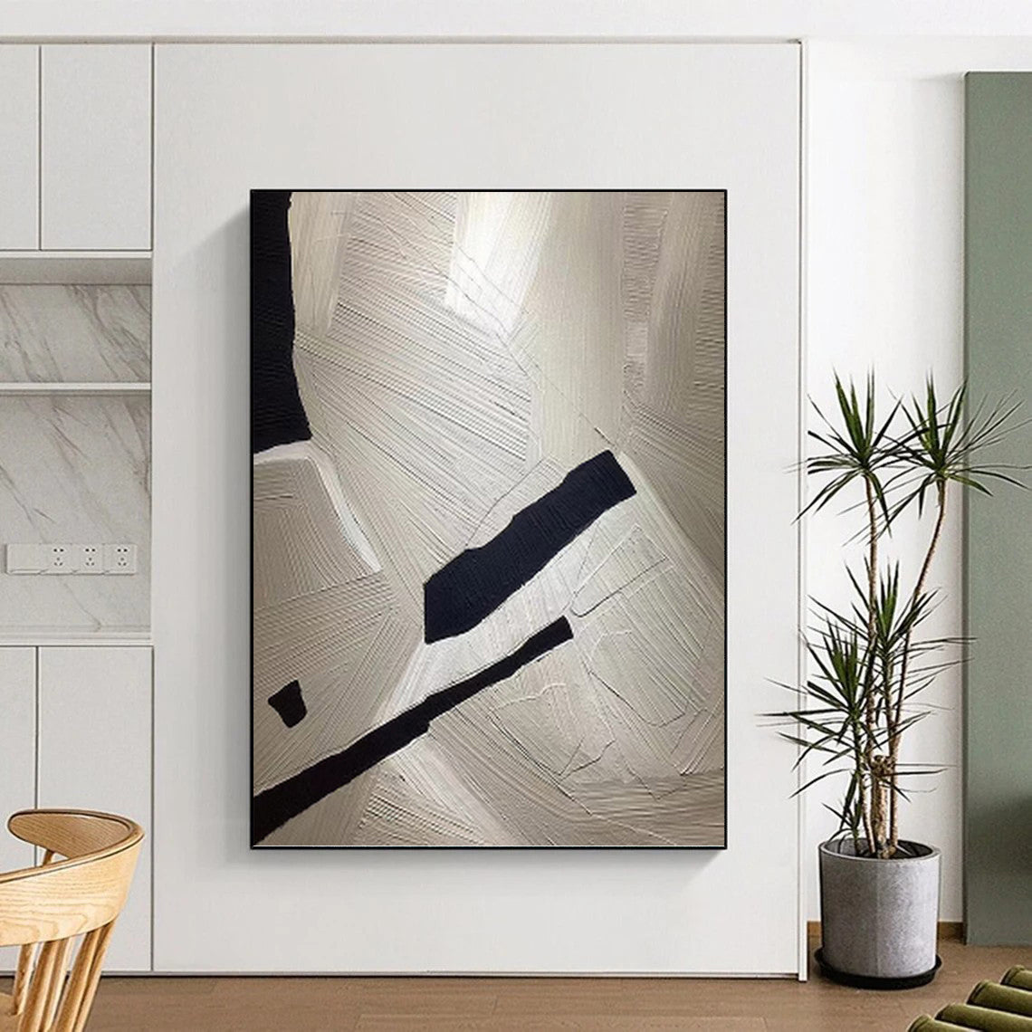White & Black Textures - Abstract Textured Painting On Canvas DKH1241