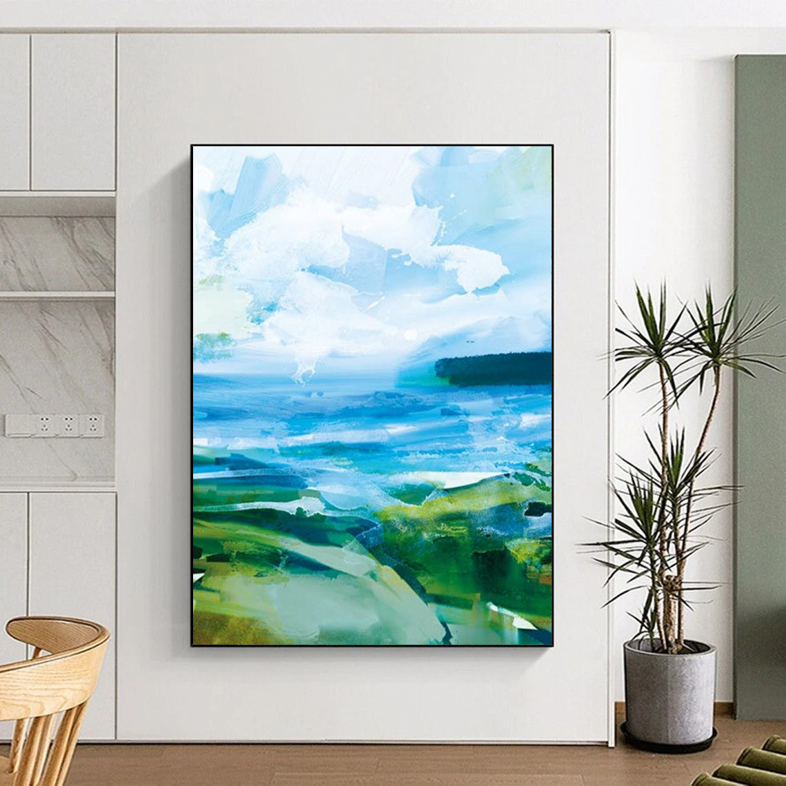 “Vibrant Blue - Green Abstract Landscape” - Abstract Expressionist Painting On Canvas DTP183