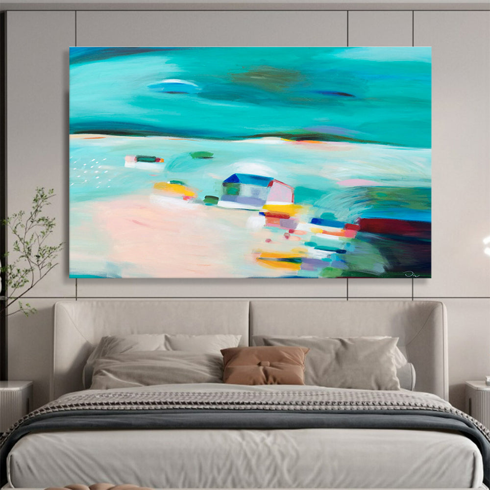 Abstract Coastal Scene - Soft Hues and Dreamy Forms Painting On Canvas DKH058