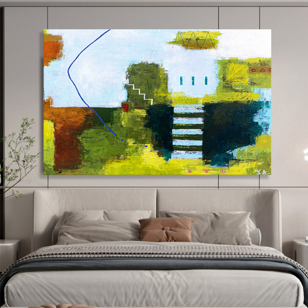 “Colorful Abstract Village” Abstract Acrylic Painting On Canvas DKH561