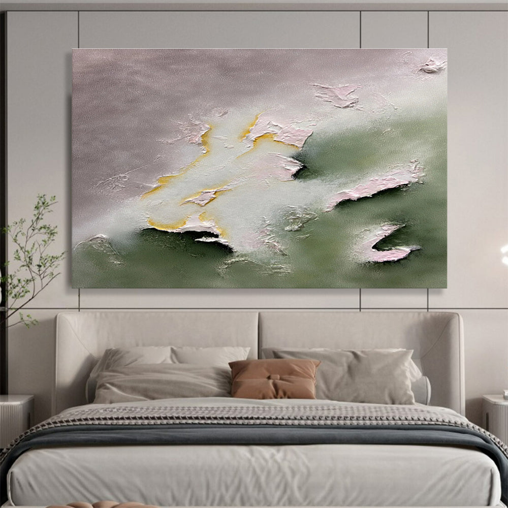 Pastel Textured Clouds - Gray, Green & Yellow Abstract Painting On Canvas DKH918