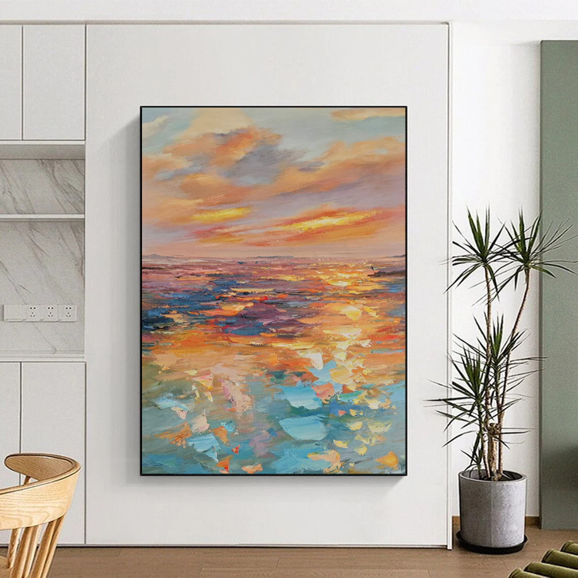 “Sunset Sea of Colors: Impasto Maritime Landscape” - Impressionist Oil on Canvas CT1898