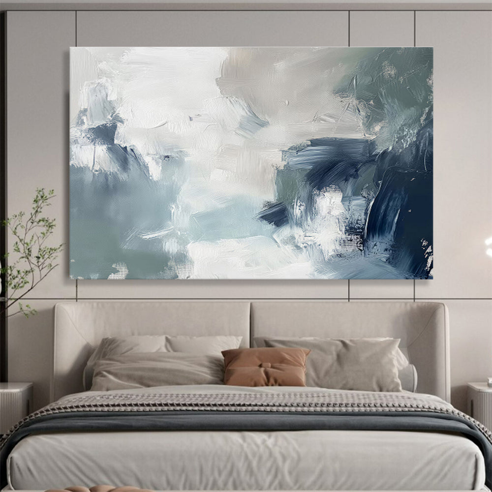 Cool Tones Fusion Blue Gray Abstract Layers Painting On Canvas DKH236