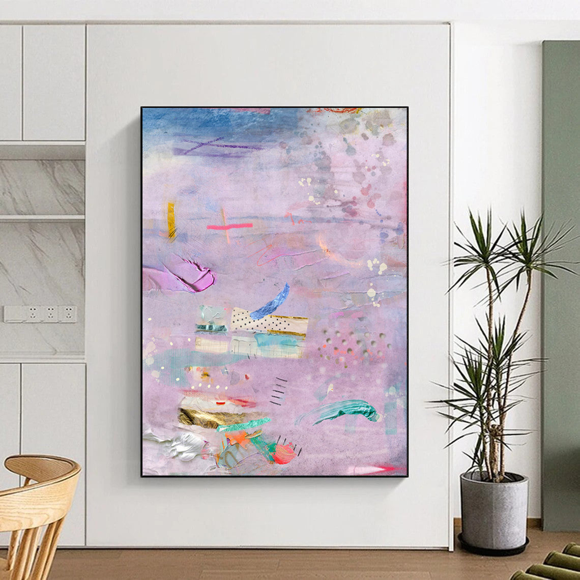 Purple, Mixed Media Collage - "Dreamy Patchwork" - Mixed - media Abstract Art CT1855