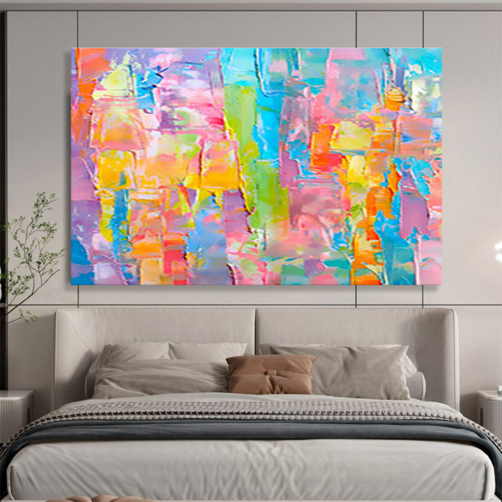 “Colorful Patchwork” Abstract Impasto Painting On Canvas DKH381