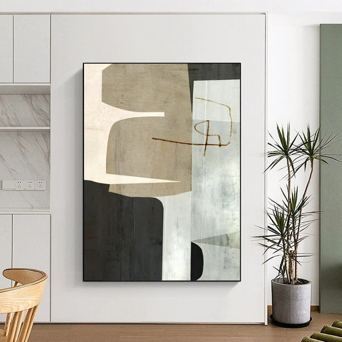 “Neutral - Toned Geometric Collage” - Abstract Painting On Canvas CT2319