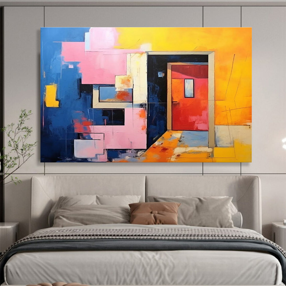 Abstract Architectural Interior - Abstract Interior Painting On Canvas DKH642