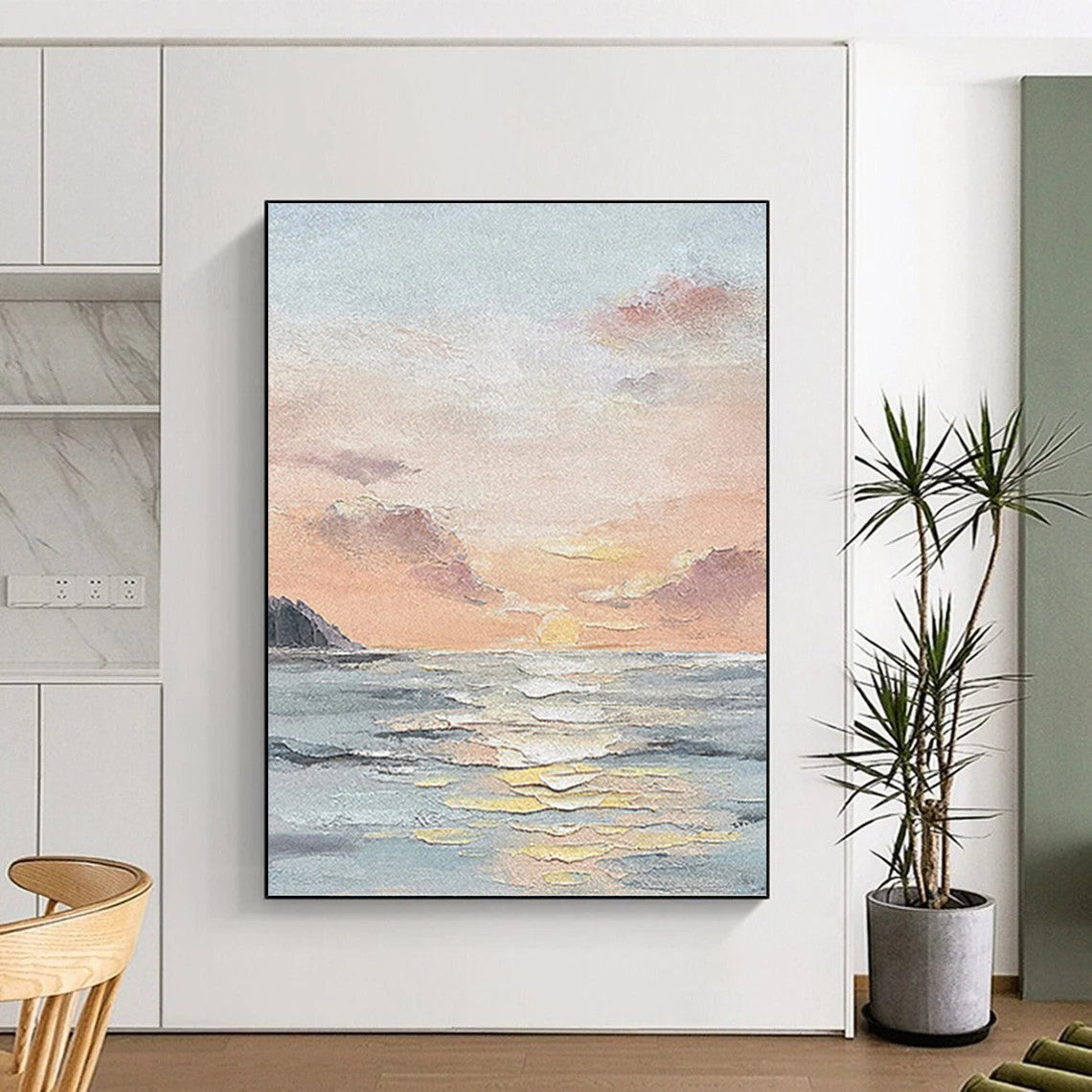 Pastel Sky and Sea - Impressionistic Sunset Painting On Canvas DKH1144