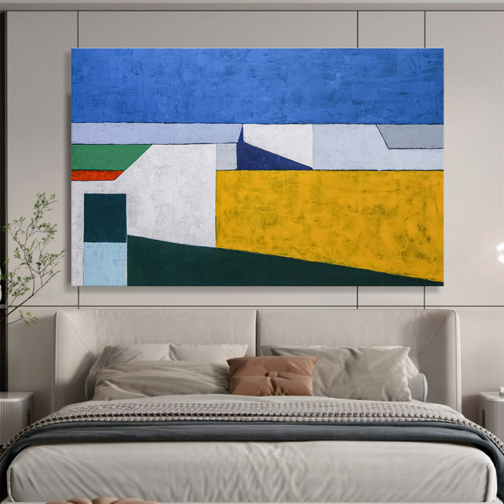 “Bold Color Block Geometry” Abstract Oil Painting On Canvas DKH557
