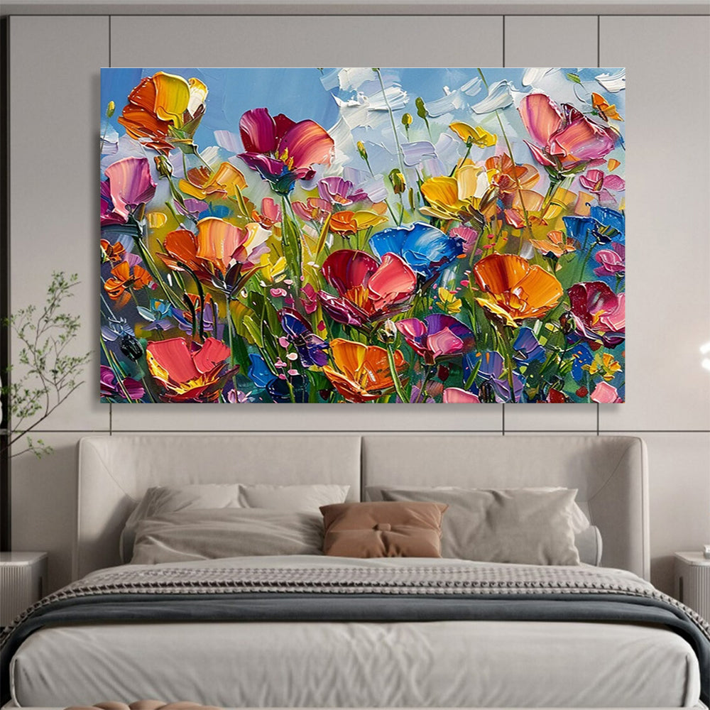“Colorful Impasto Flower Garden” - Cheerful Floral Painting On Canvas DKH797