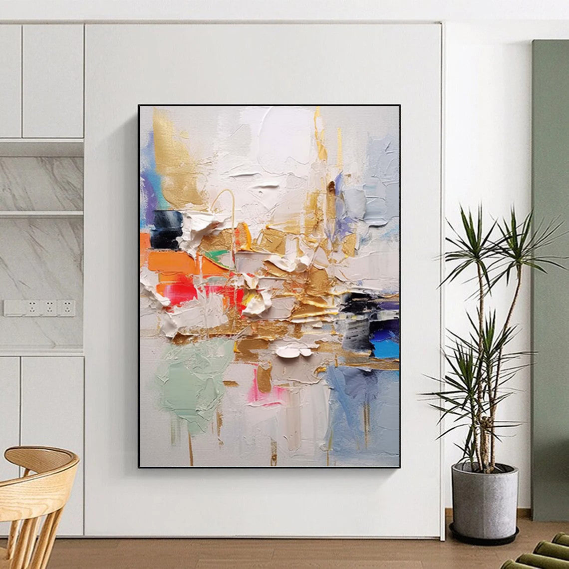 “Colorful Textured Abstraction with Gold Accents” - Vibrant Abstract Painting On Canvas DKH1056