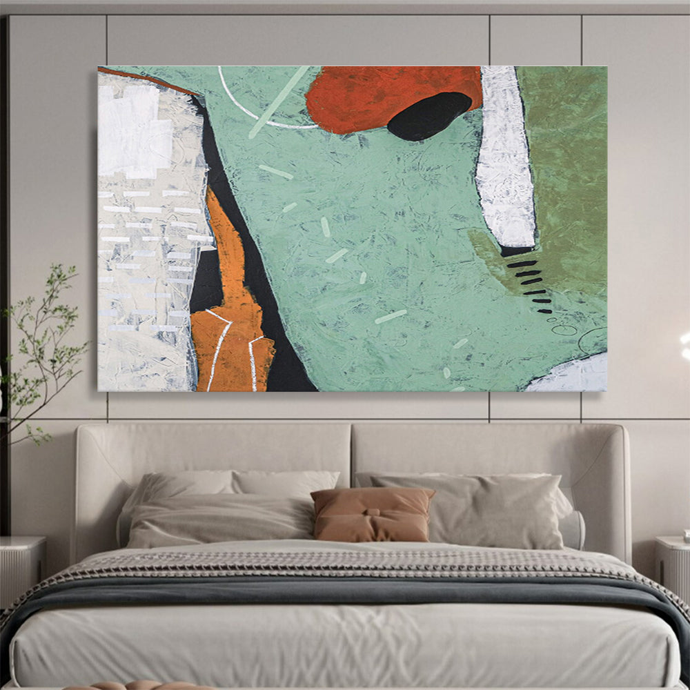 Vibrant Block Abstract with Pink, Teal, and Red, Modern Geometric Painting On Canvas DKH576