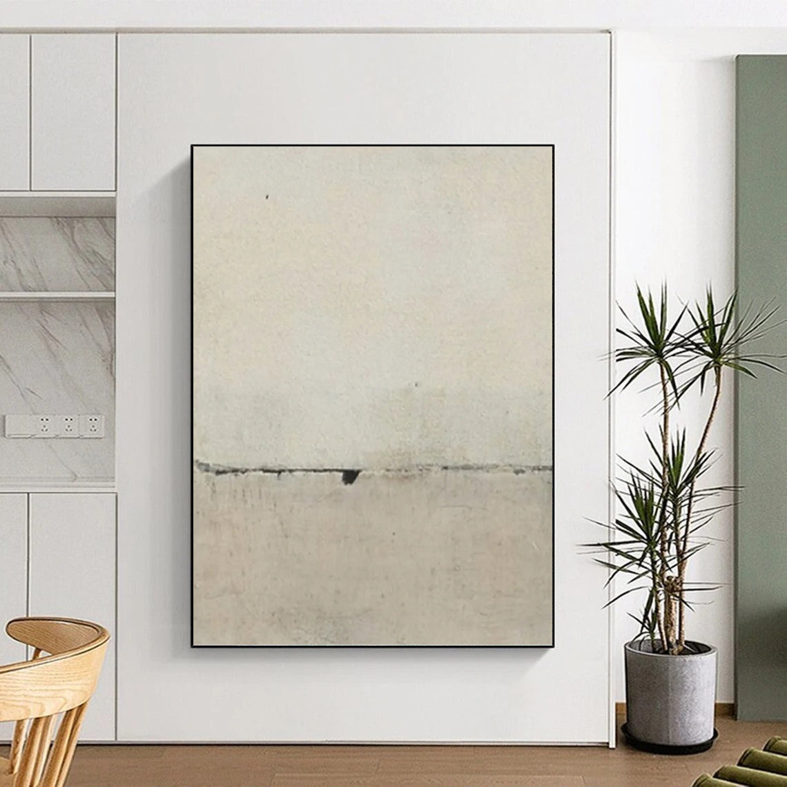 “Light Gray Textured Surface with Crack” - Minimalist Abstract Painting On Canvas DKH1122