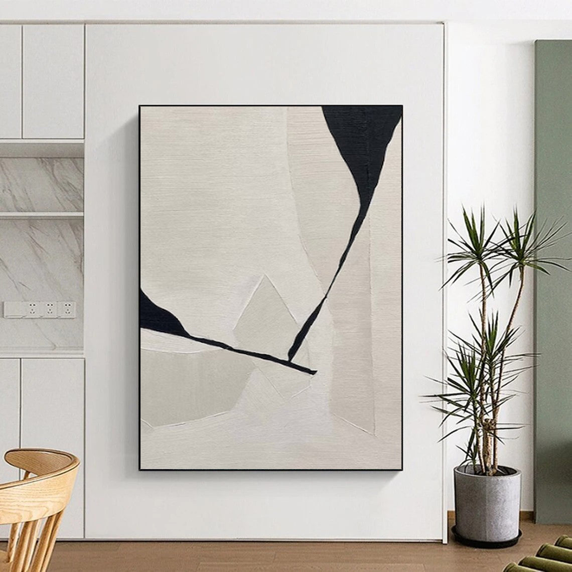 “Black & White Geometry 2” - Minimalist Abstract Painting On Canvas CT2249