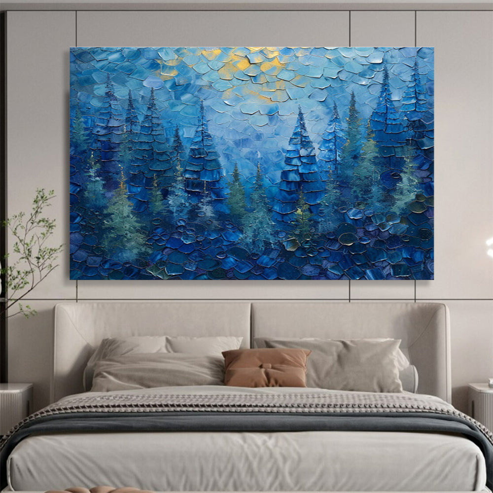 Blue Forest with Golden Highlights Painting On Canvas DKH672