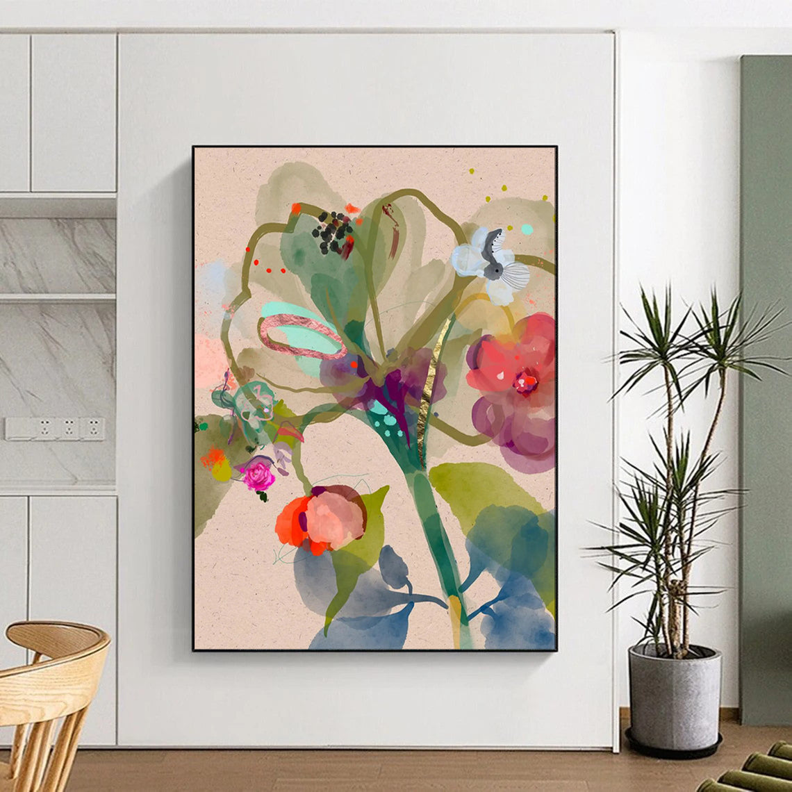 Colorful Flowers, Gold Accents - "Botanical Whimsy" - Watercolor & Ink Floral Art CT1817