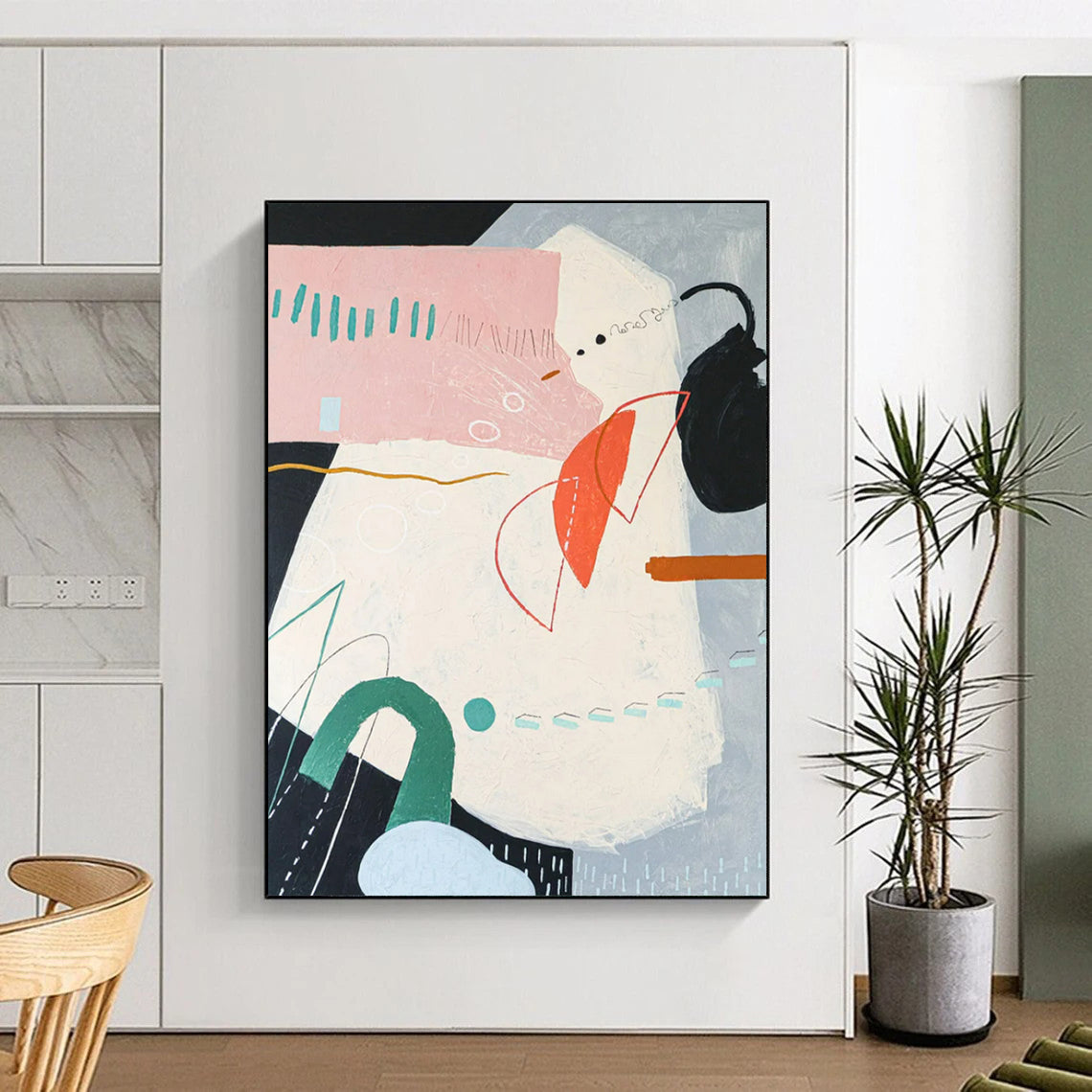 Pastel and Bold Abstract - Pinks, Oranges, and Playful Shapes Painting On Canvas CT2382