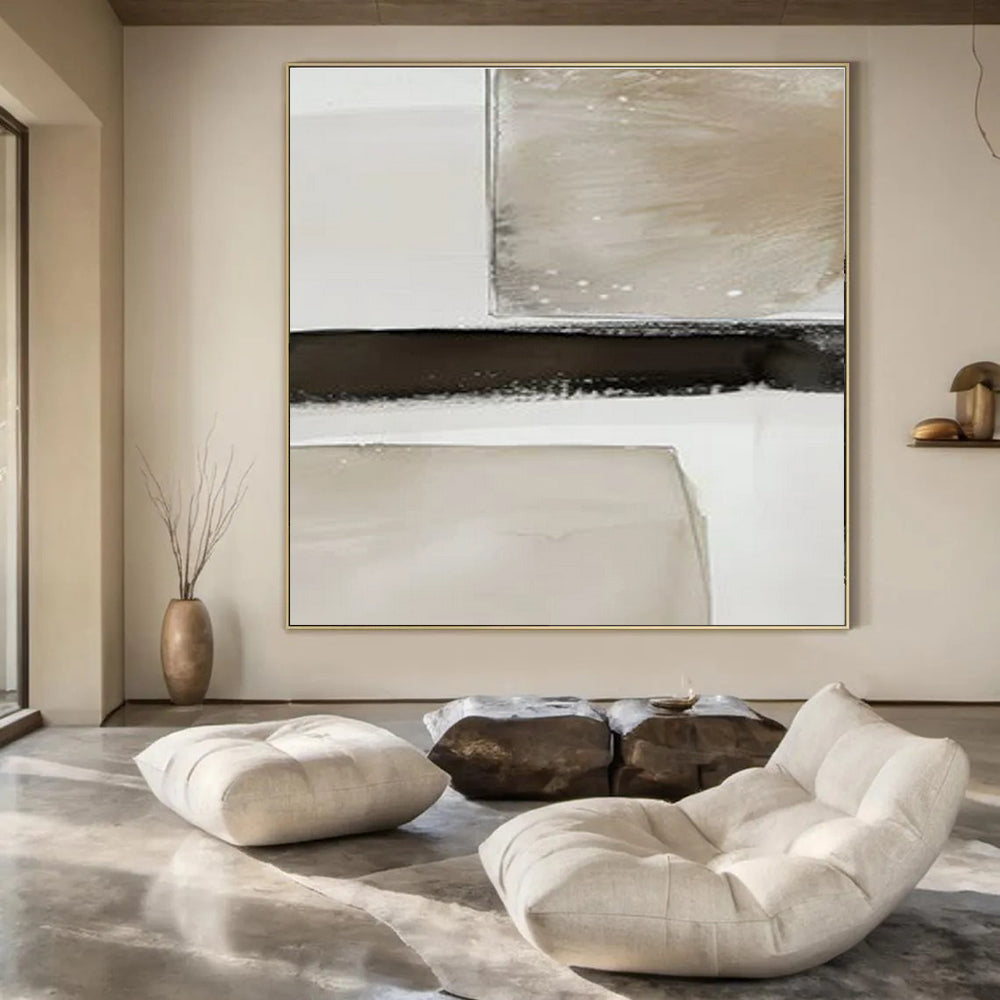 Beige, Black & White Textured Squares - "Textured Transitions" - Abstract Textured Painting CT1478