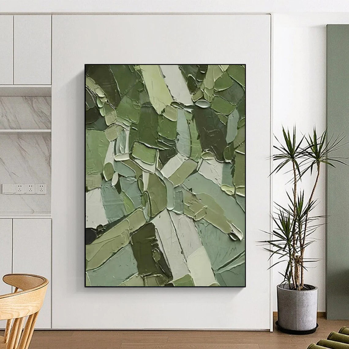 Green Geometric Impasto - Geometric Abstract Painting On Canvas CT2296