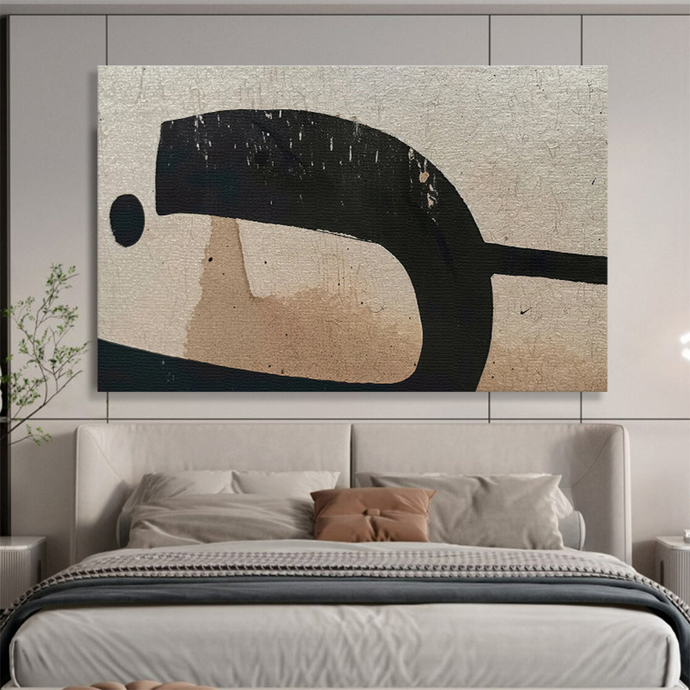 Worn Geometric Markings in Beige and Black, Abstract Vintage - Inspired Painting On Canvas DKH587