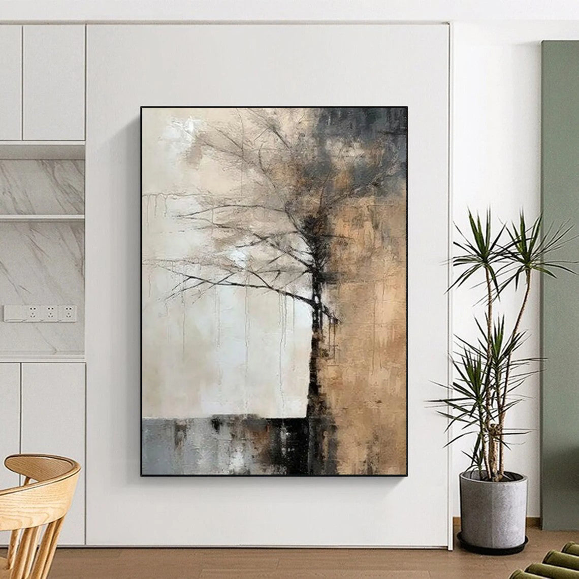 “Abstract Tree in Browns and Grays” - Post - Impressionist Oil Art CT1929