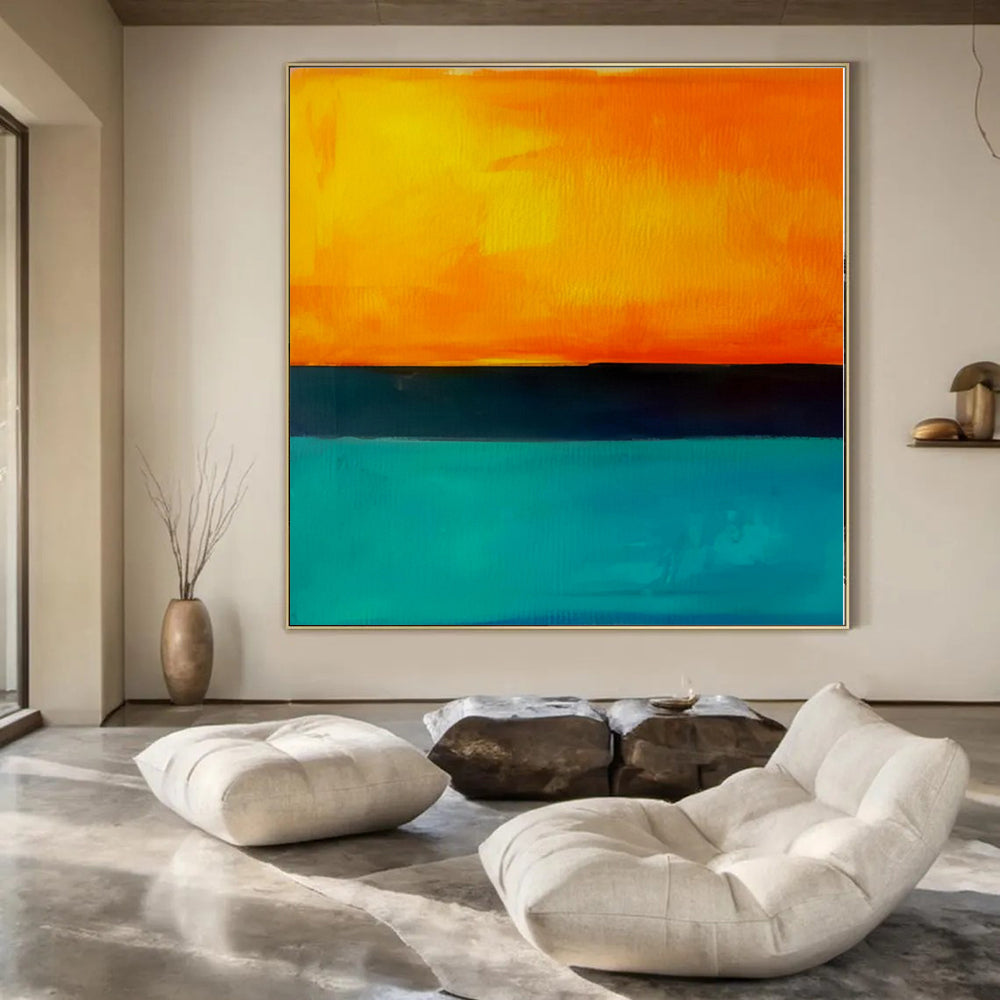 “Sunset Hues (Orange - Teal - Black)” – Color Field Painting CT1187