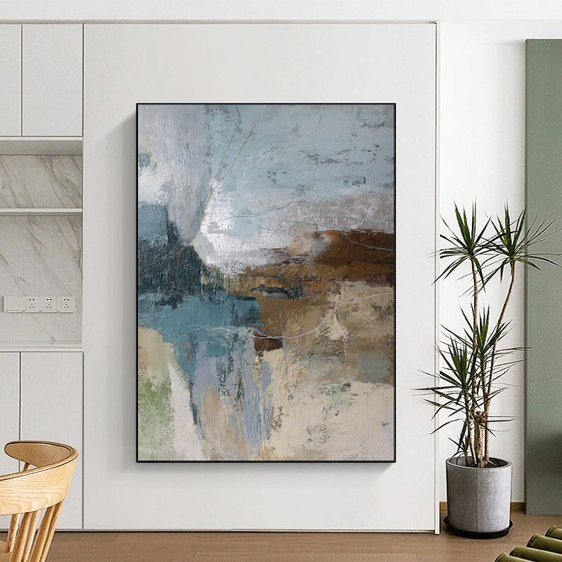 “Layered Blues and Browns Abstract Textures” - Abstract Oil Painting CT1923