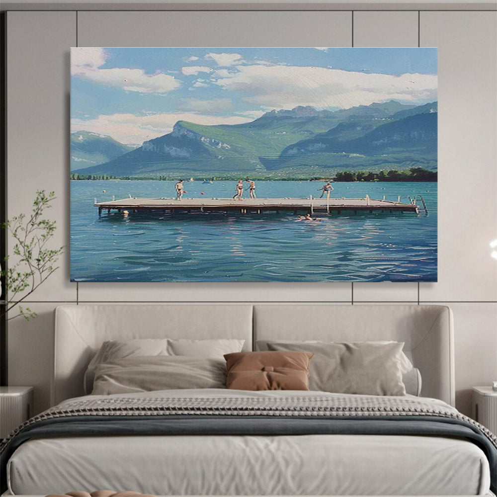Realistic Landscape “Lakeside Leisure” Painting On Canvas DKH093