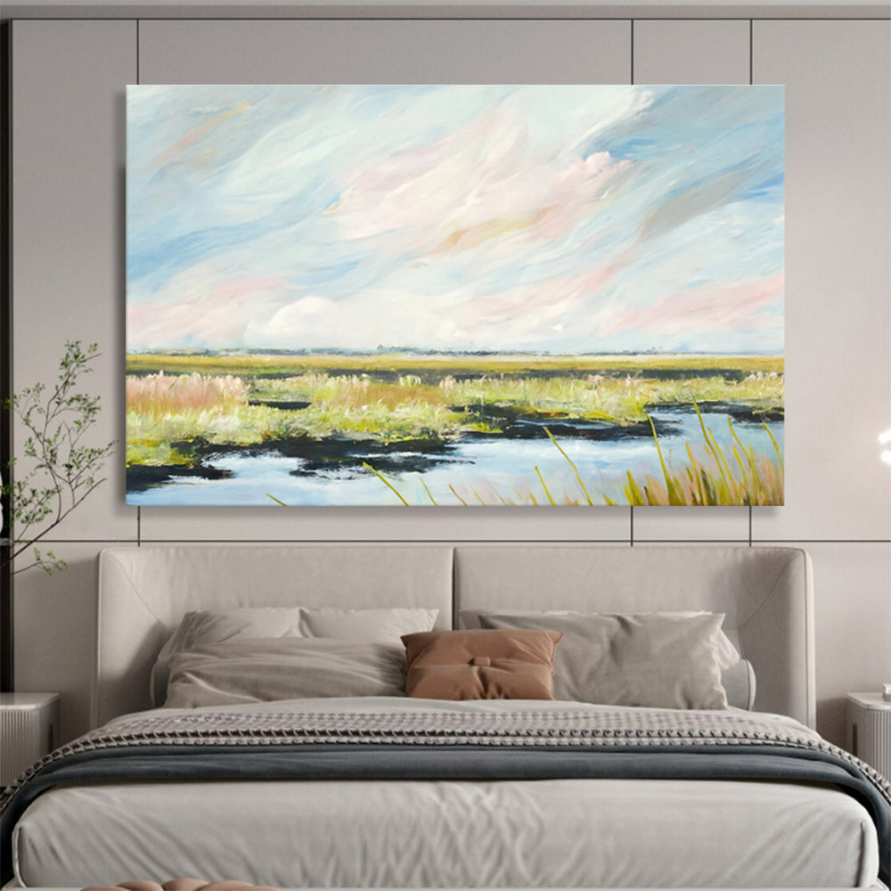 Serene Marshland Under Soft Sky Painting On Canvas DKH664