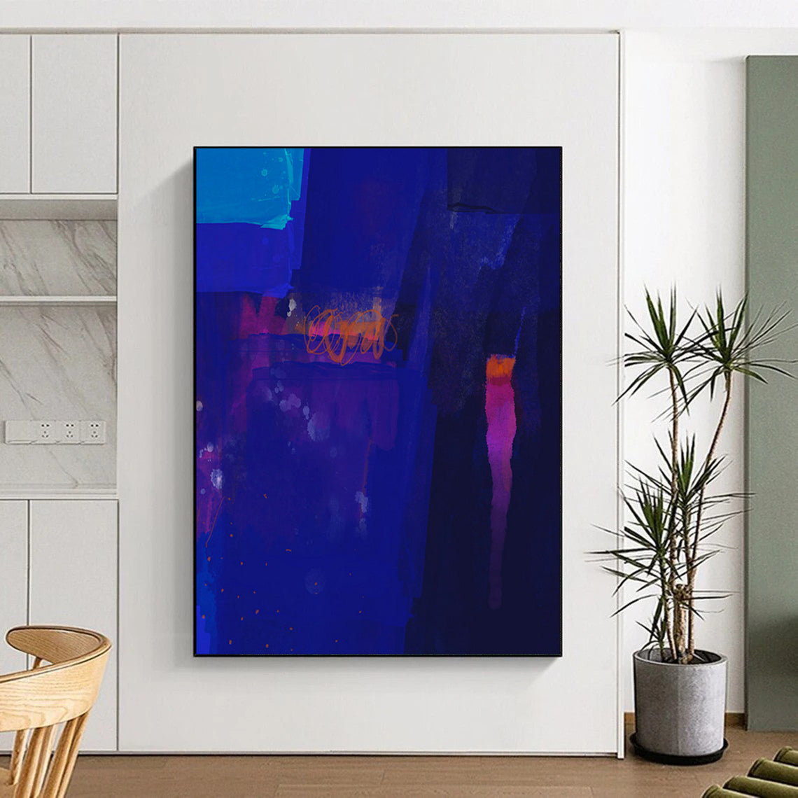 Deep Blue, Neon Accents - "Midnight Neon" - Abstract Acrylic Art CT1820