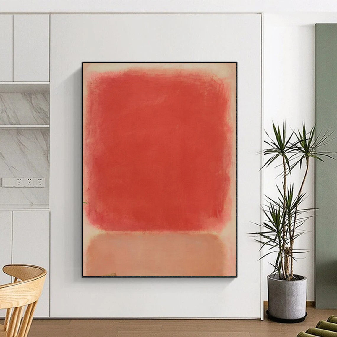 “Soft Red Square” ,Color - Field Abstract Acrylic Art CT0895