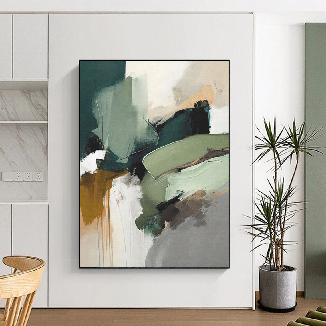 Green - Brown Abstract Shapes, “Nature’s Chaos” - Abstract Expressionist Acrylic Painting CT0737
