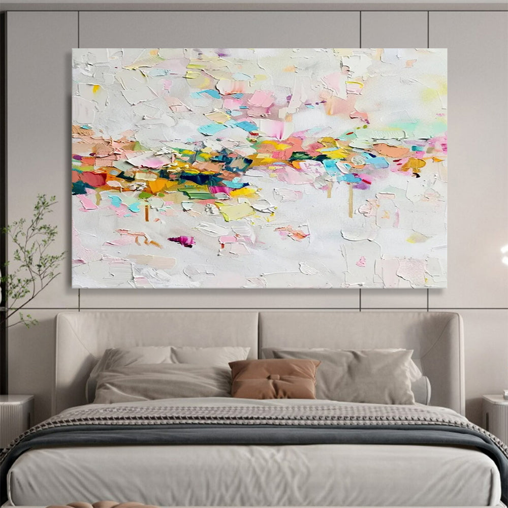 “Pastel, Textured Abstract ‘Dreamy Color Mosaic’” - Impasto Abstract Painting On Canvas DLZ044