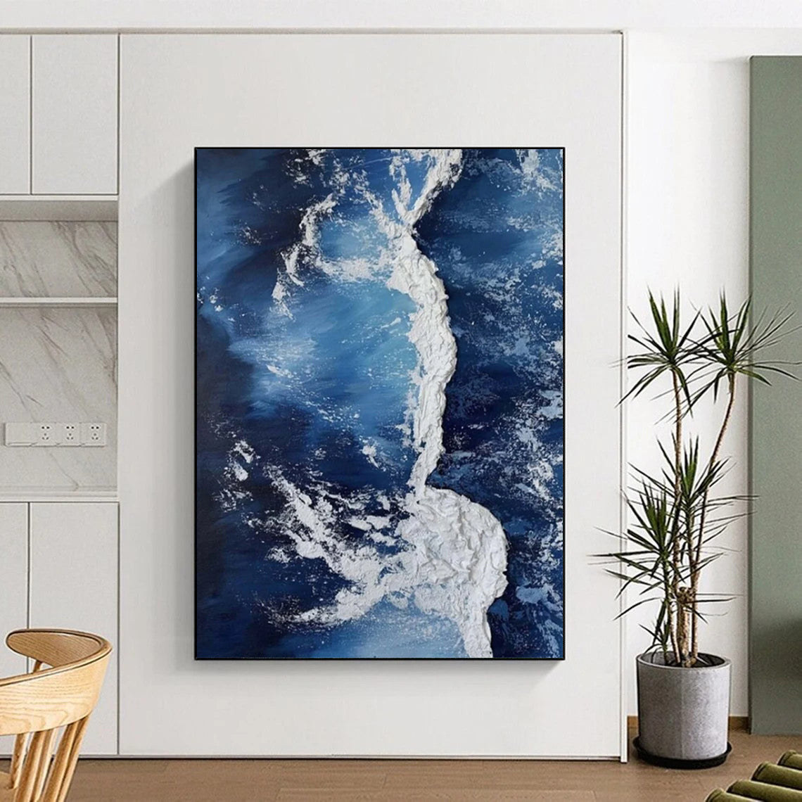 “Blue, White Textured Wave ‘Crashing Serenity’” - Impasto Sea Painting On Canvas DTP335