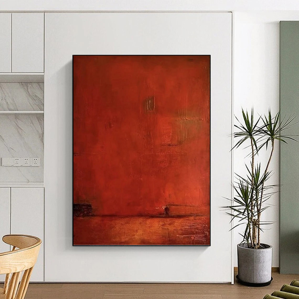 “Deep Red Monochromatic Textured Canvas” - Expressive Abstract Painting On Canvas DKH1117