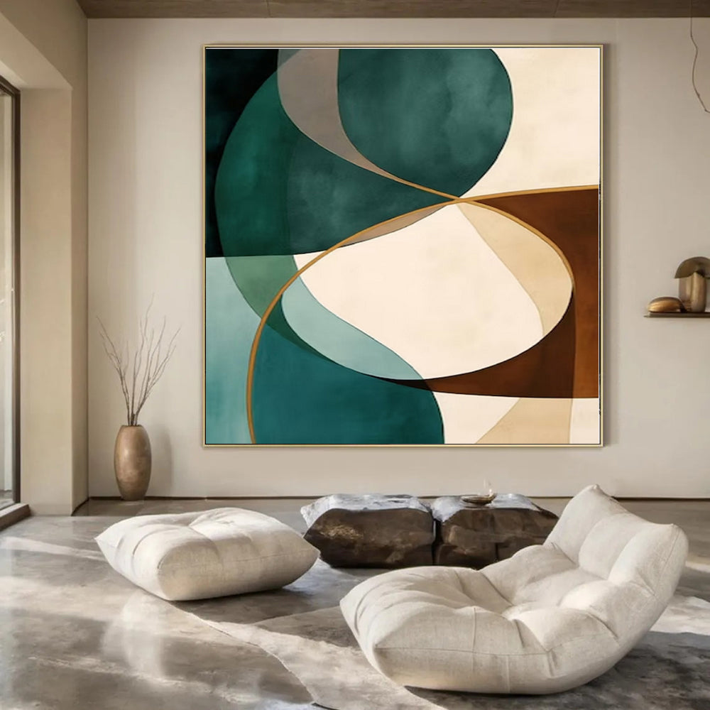 Teal & Brown Intertwined Shapes - Abstract Geometric Acrylic CT1264