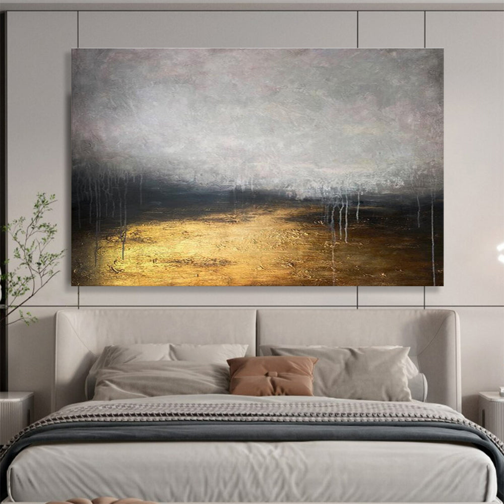 “Gilded Earth Tones Abstract” - Mysterious Landscape Painting On Canvas DKH782