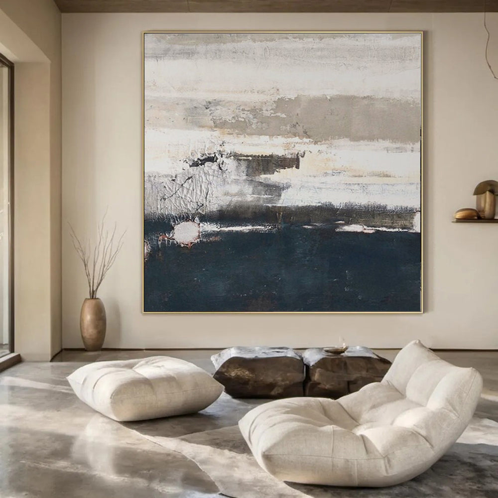 “Gray - White & Dark Blue Layered Textures” – Abstract Layered Painting CT0984