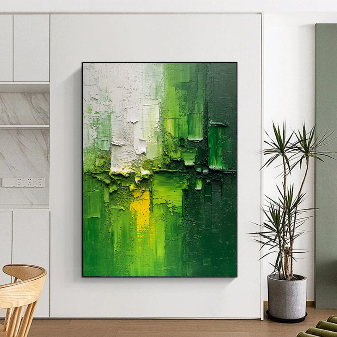 “Textured Green - Yellow Abstract” - Impasto Expressionist Painting On Canvas DTP003