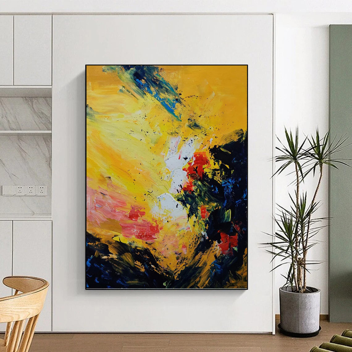 Bold Yellow, Red, and Blue Abstract - Abstract Painting On Canvas DKH1342