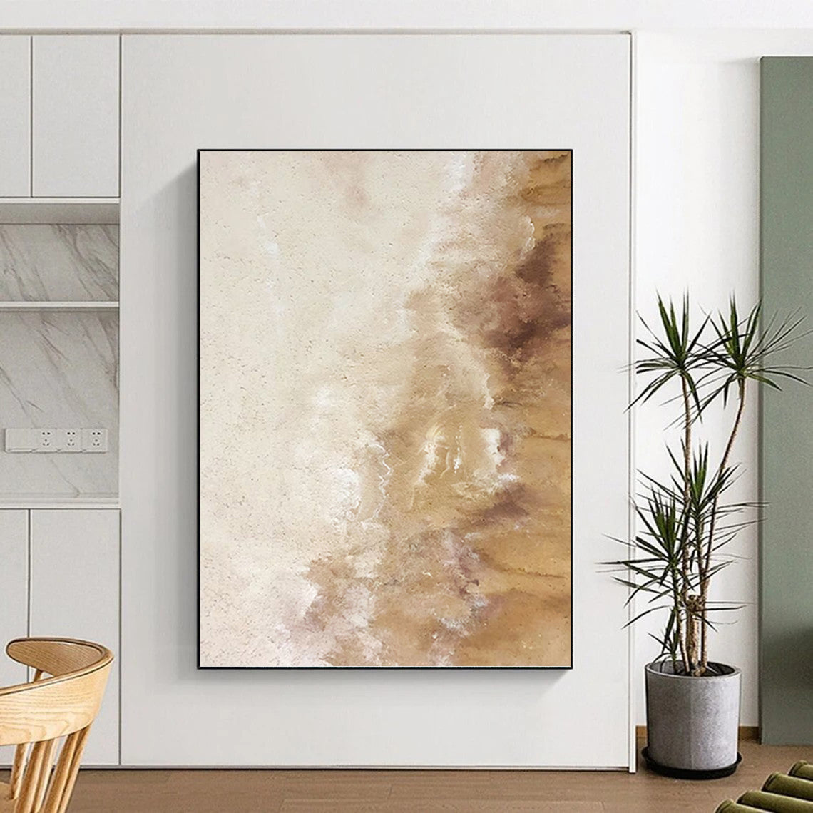 “Beige & Brown Textured Canvas” - Beige & Brown Textured Abstract Painting On Canvas DKH1223