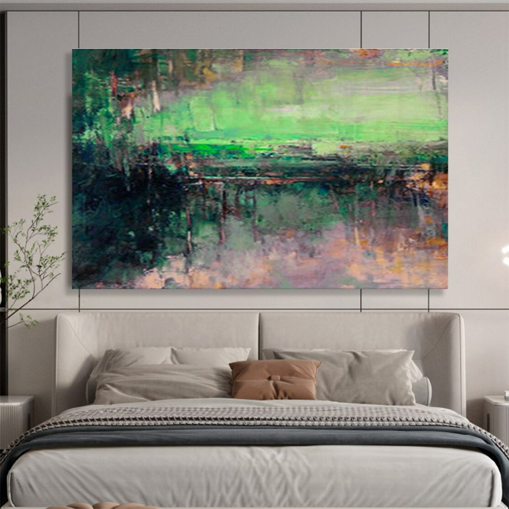“Green - Toned Abstract Landscape” Abstract Impressionist Painting On Canvas DKH395