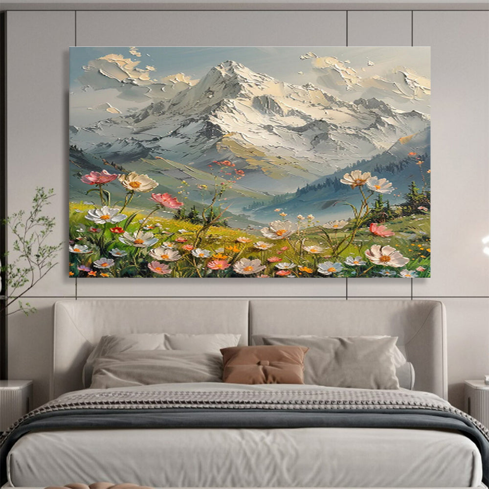 Snowy Mountain and Flower Field Painting On Canvas DKH674