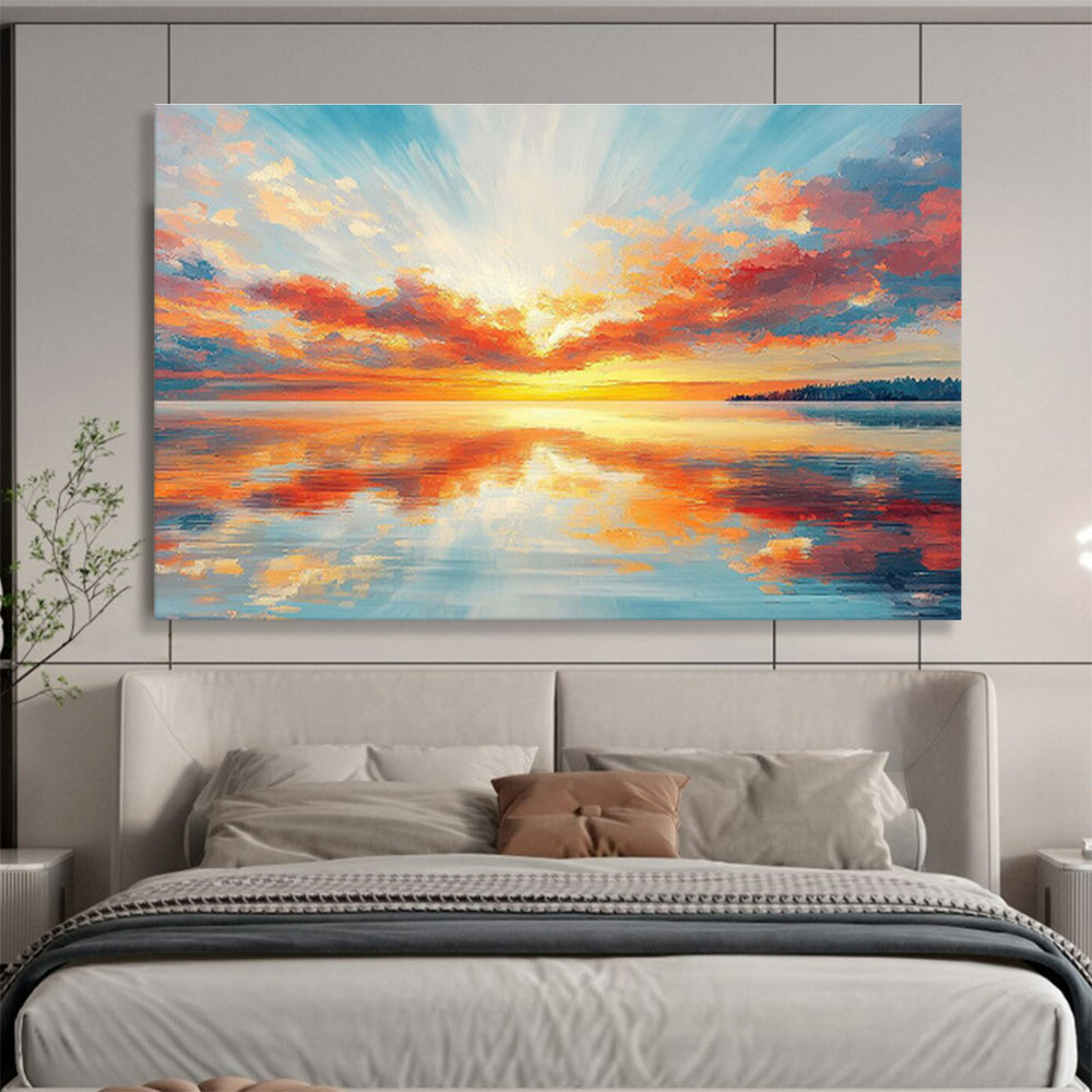 Vibrant Sunset Over Water - Impressionistic Landscape Painting On Canvas DKH622