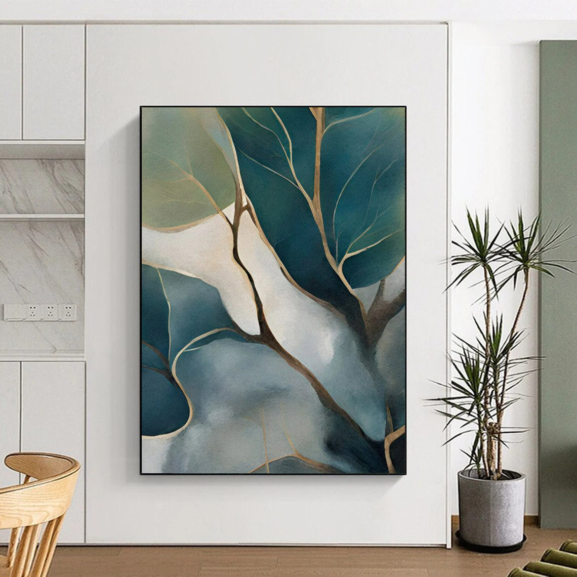 Teal & Green Foliage Abstract - Nature - Inspired Painting On Canvas CT2253